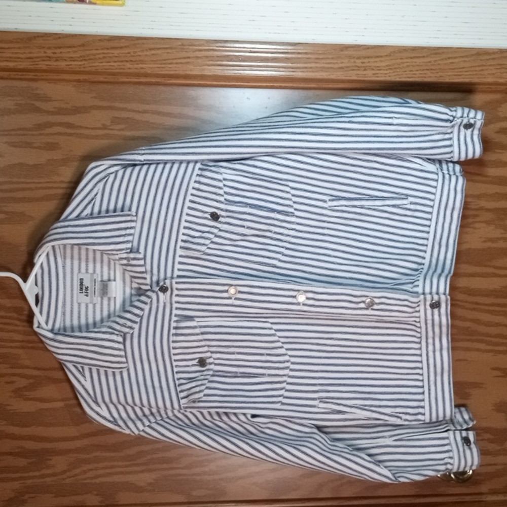 London Fog, Cotton Railroad Striped Jean Jacket